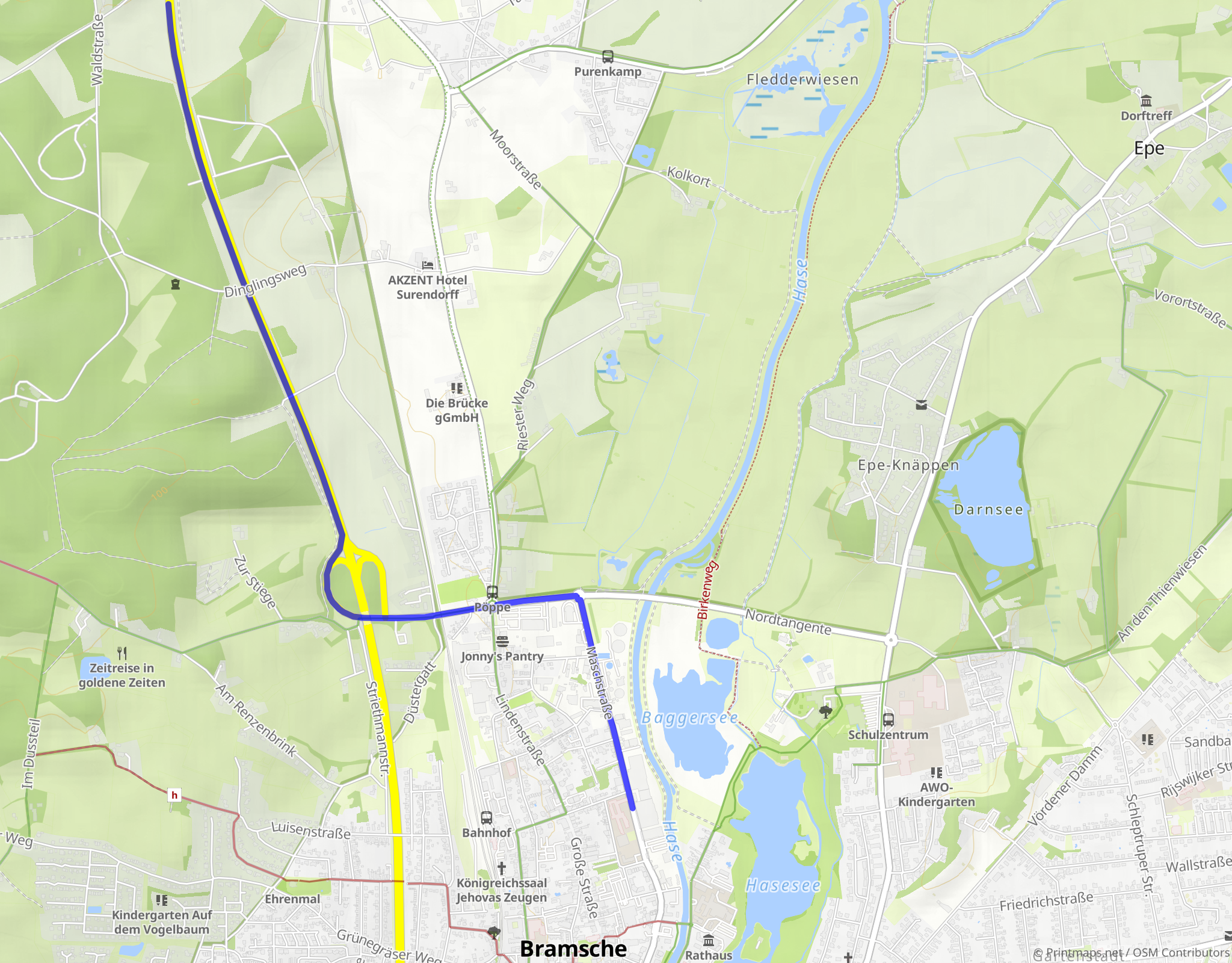Anreise über die B68 aus nördlicher Richtung